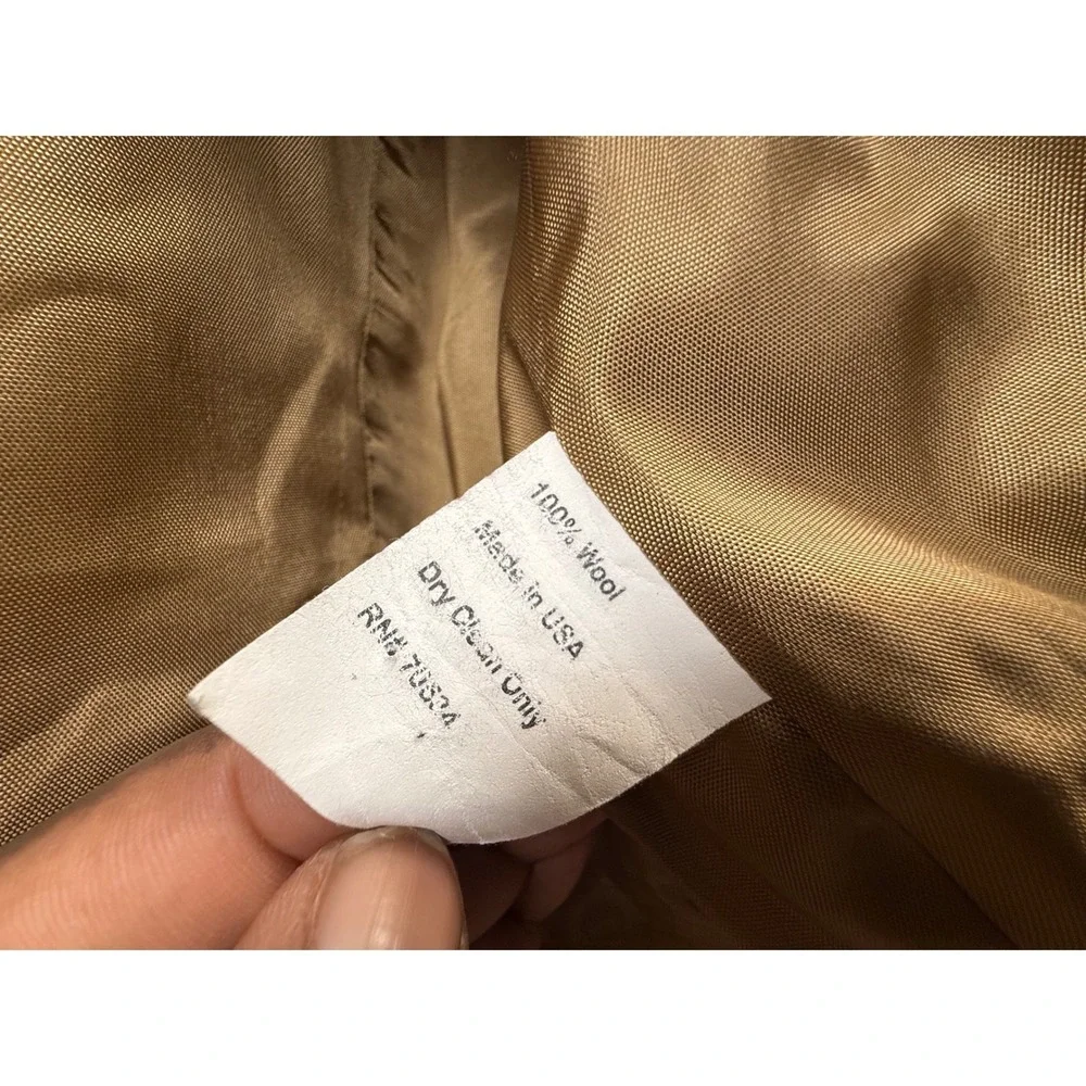 Orvis Women100% Wool Camel Tan Collarless Cropped Blazer Jacket Size 14 USA Made